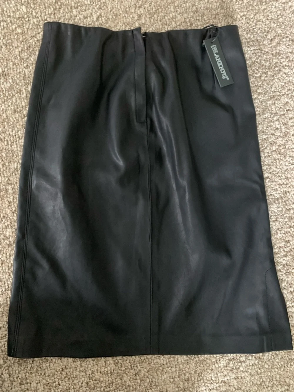 Blank NYC Black Faux Leather High-Waist Pencil Skirt with Side Slit - Picture 3 of 7